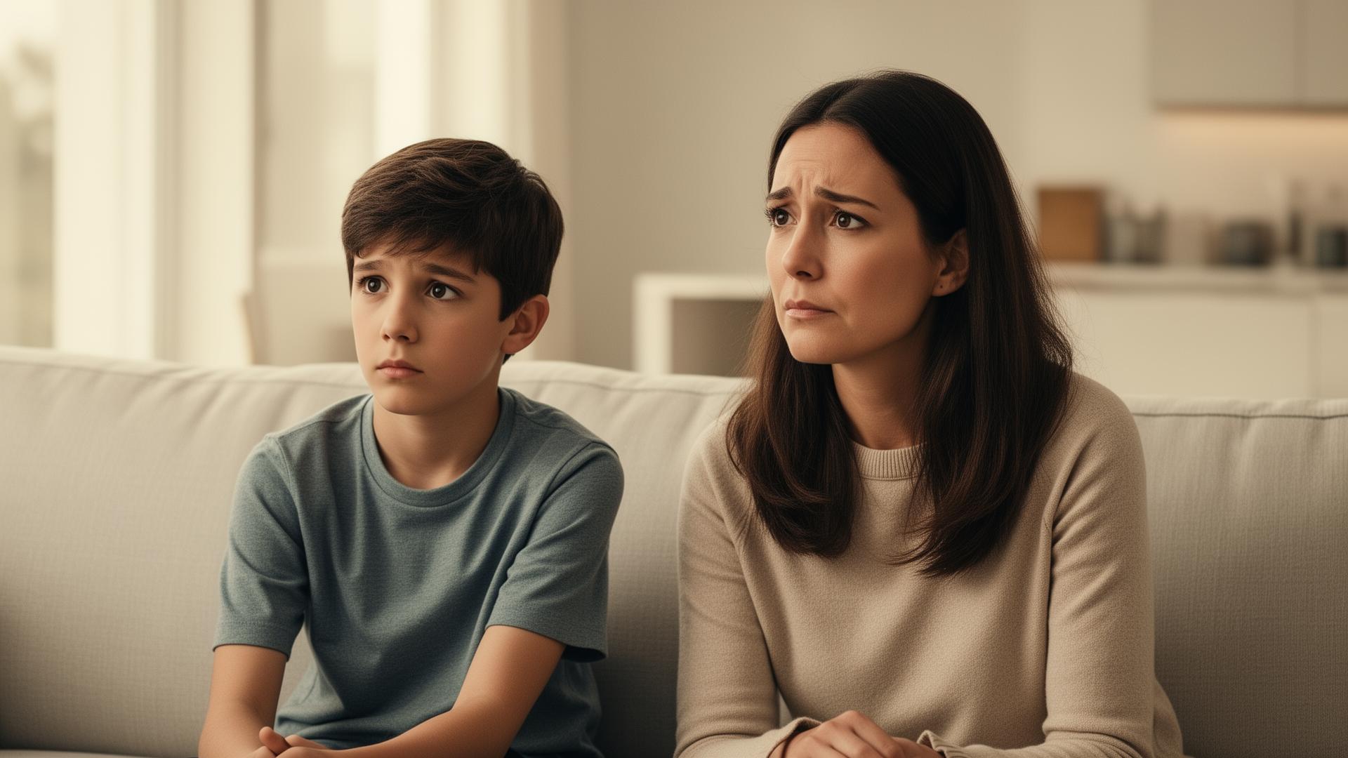 Parent sitting thoughtfully beside their child